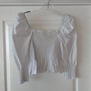 Zara White Square Neck Cropped Blouse
